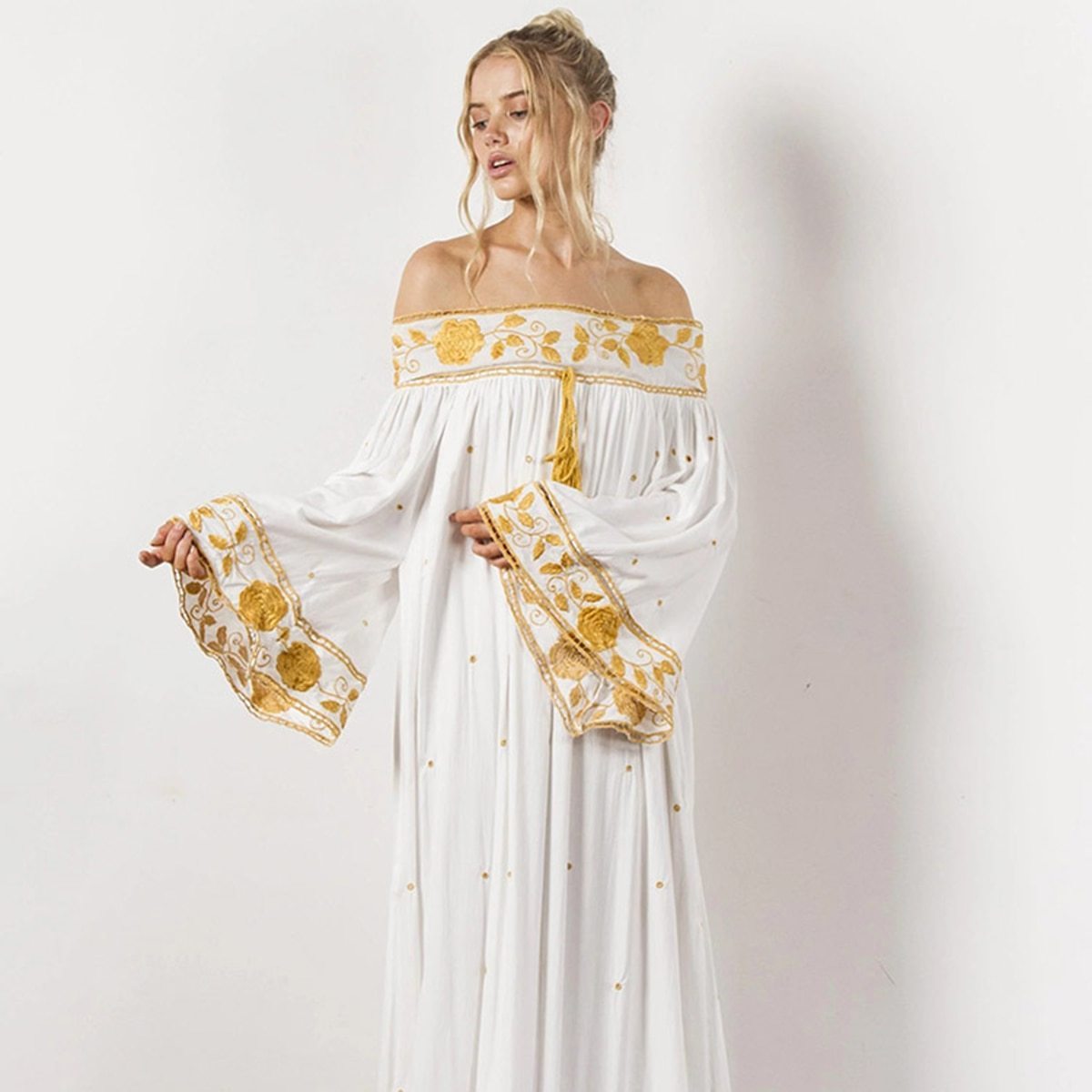 Robe Longue Fluide Style Bohème Chic - Blanc / S