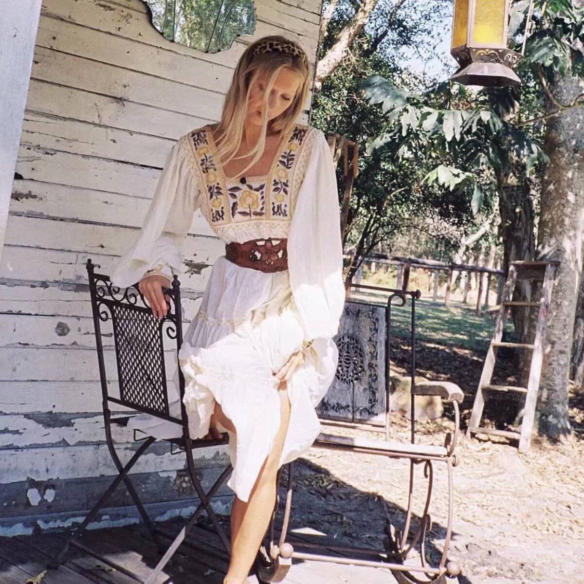 Robe Longue Hippie Bohème Blanche - Blanc / Taille Unique