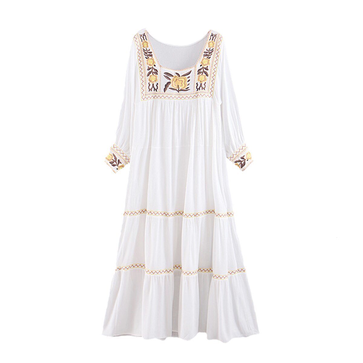 Robe Longue Hippie Bohème Blanche - Blanc / Taille Unique