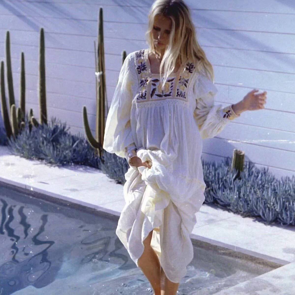 Robe Longue Hippie Bohème Blanche - Blanc / Taille Unique