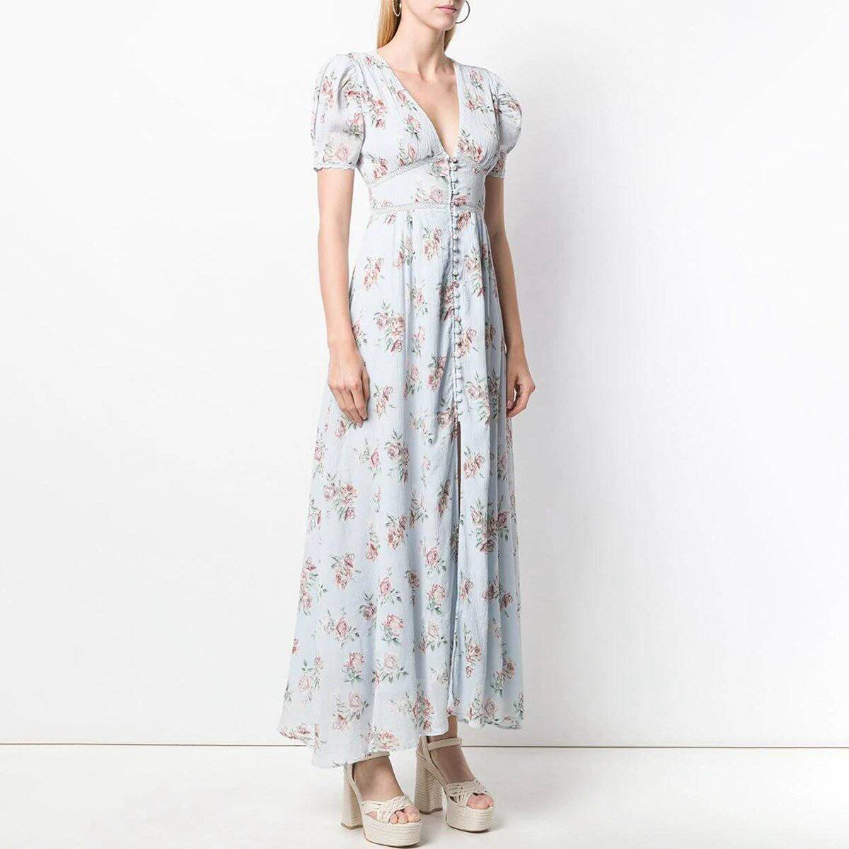 Robe Longue Hippie Coton - Bleu / S