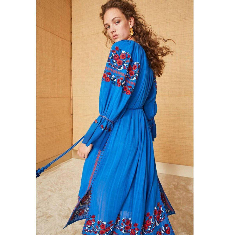 Robe Longue Hippie Dentelle - Bleu / S