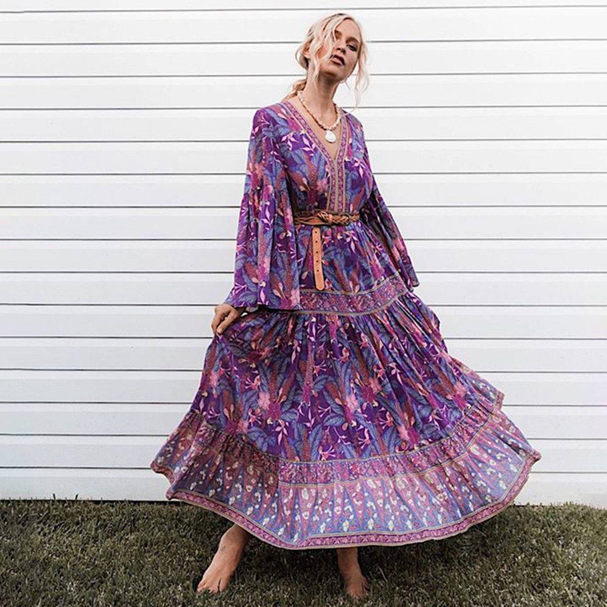 Robe Longue Hippie Femme - Violet / S