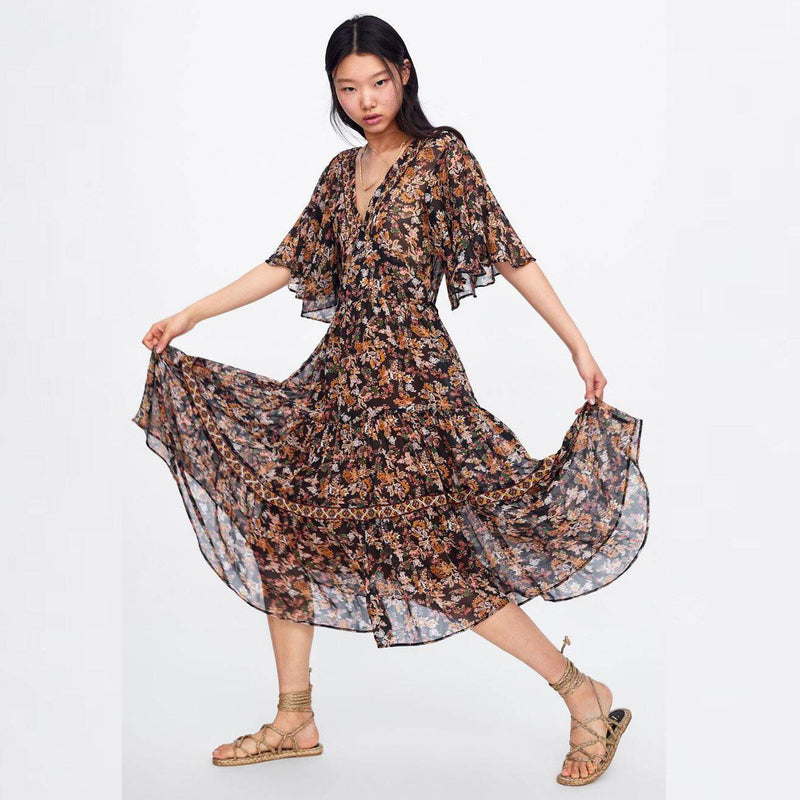 Robe Longue Hippie Fleurie - Multi-couleur / S