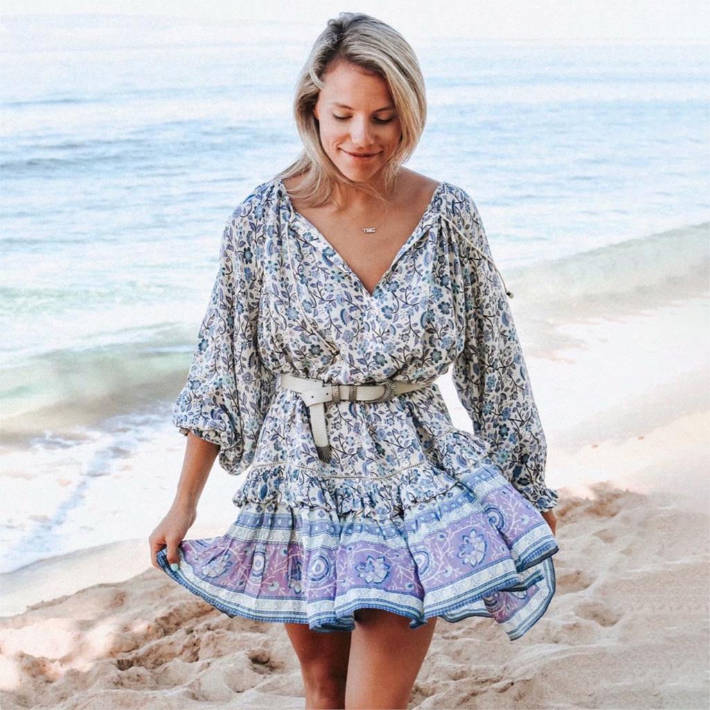 Robe Longue Hippie Hiver - Bleu / S