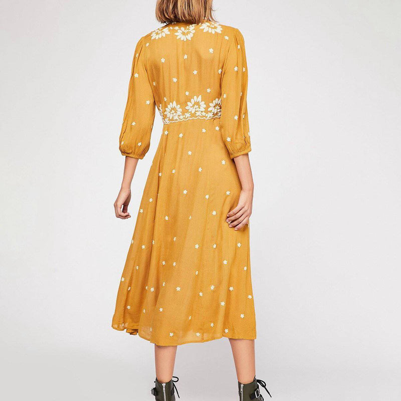 Robe Longue Hippie Pour Femme - Jaune / S