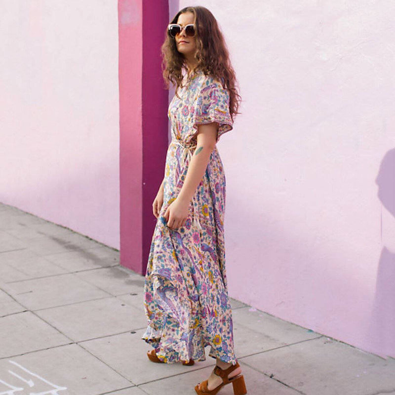 Robe Longue Plage Hippie - Rose / S