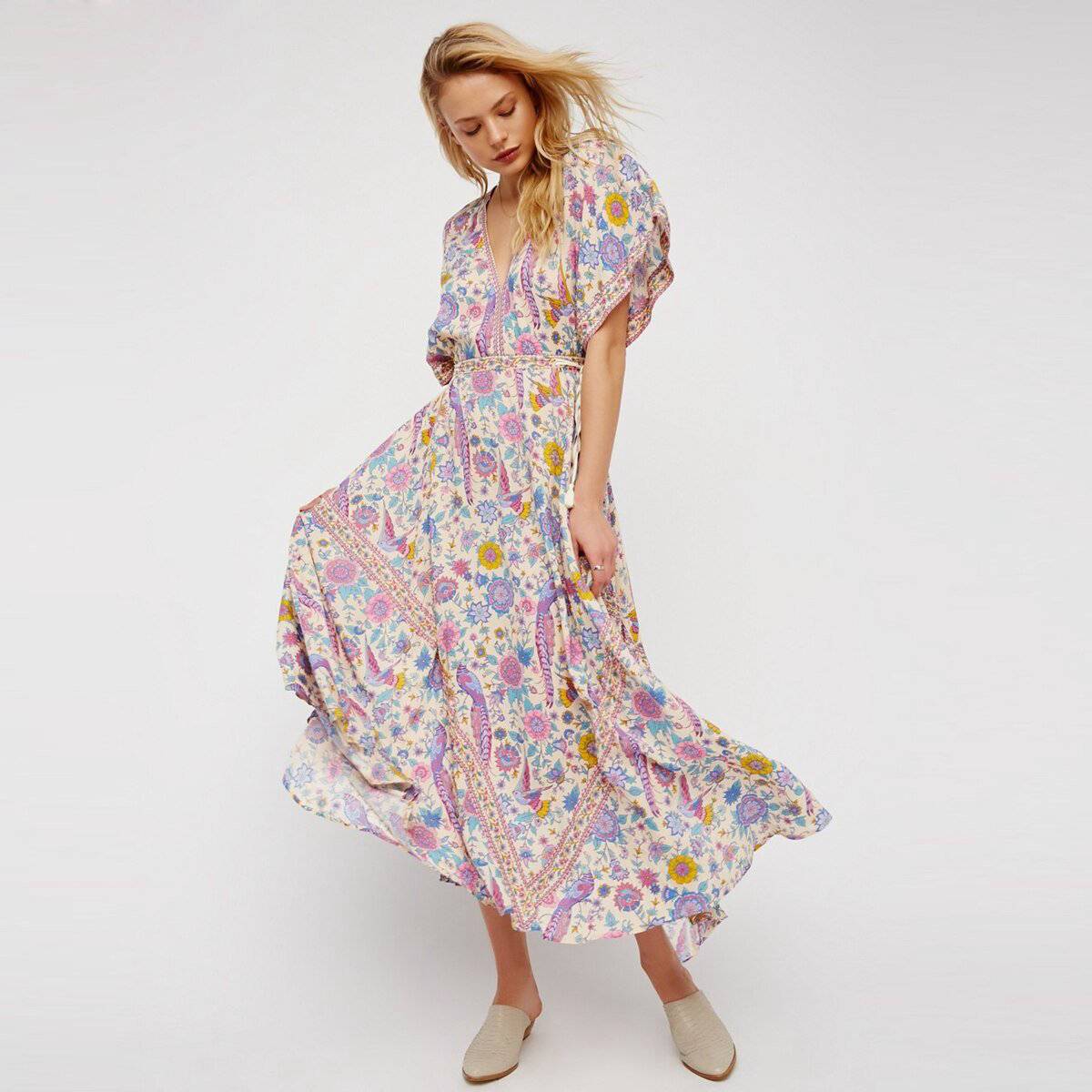Robe Longue Plage Hippie - Rose / S