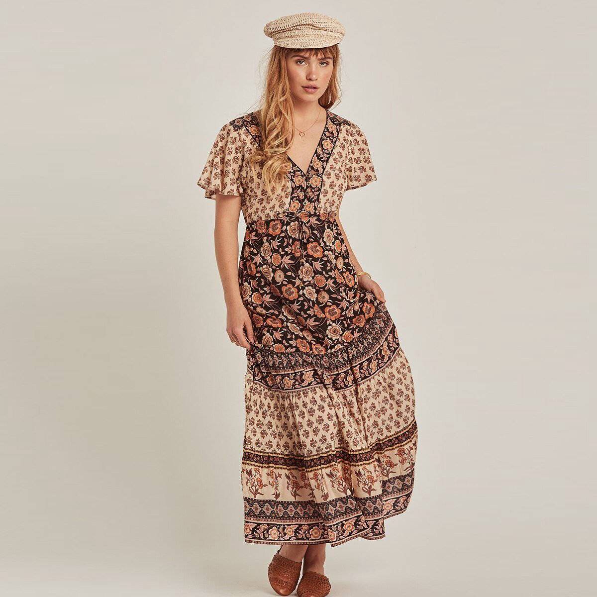 Robe Longue Romantique Hippie - Multi-couleur / S