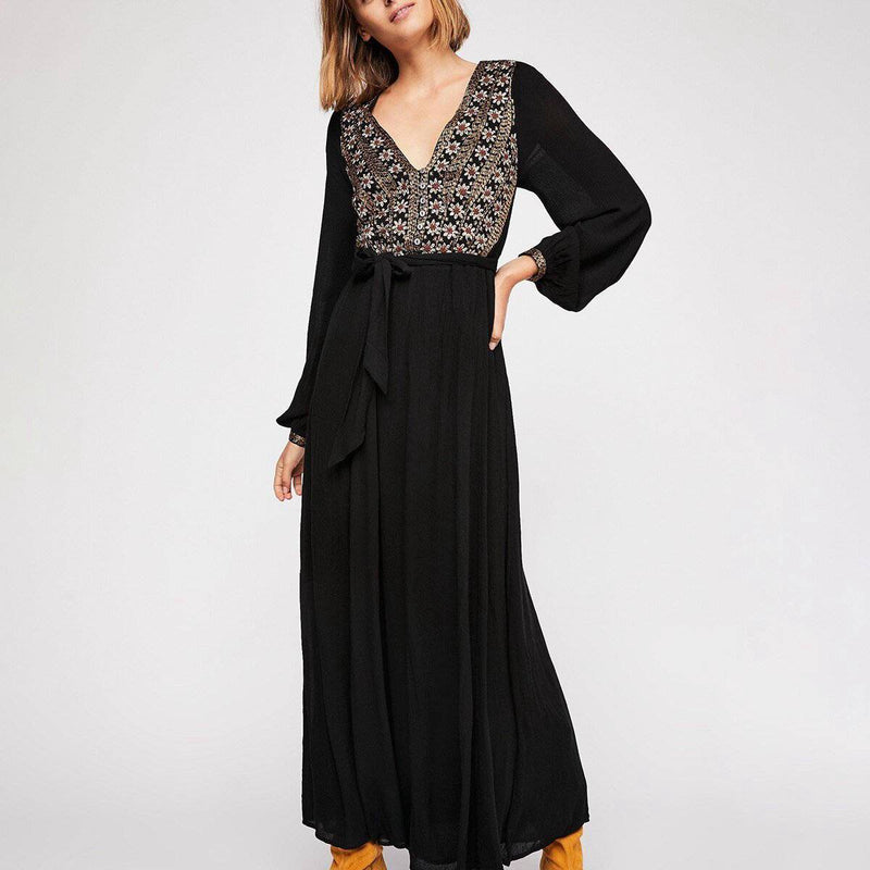 Robe Longue Style Bohème Boho - Noir / S