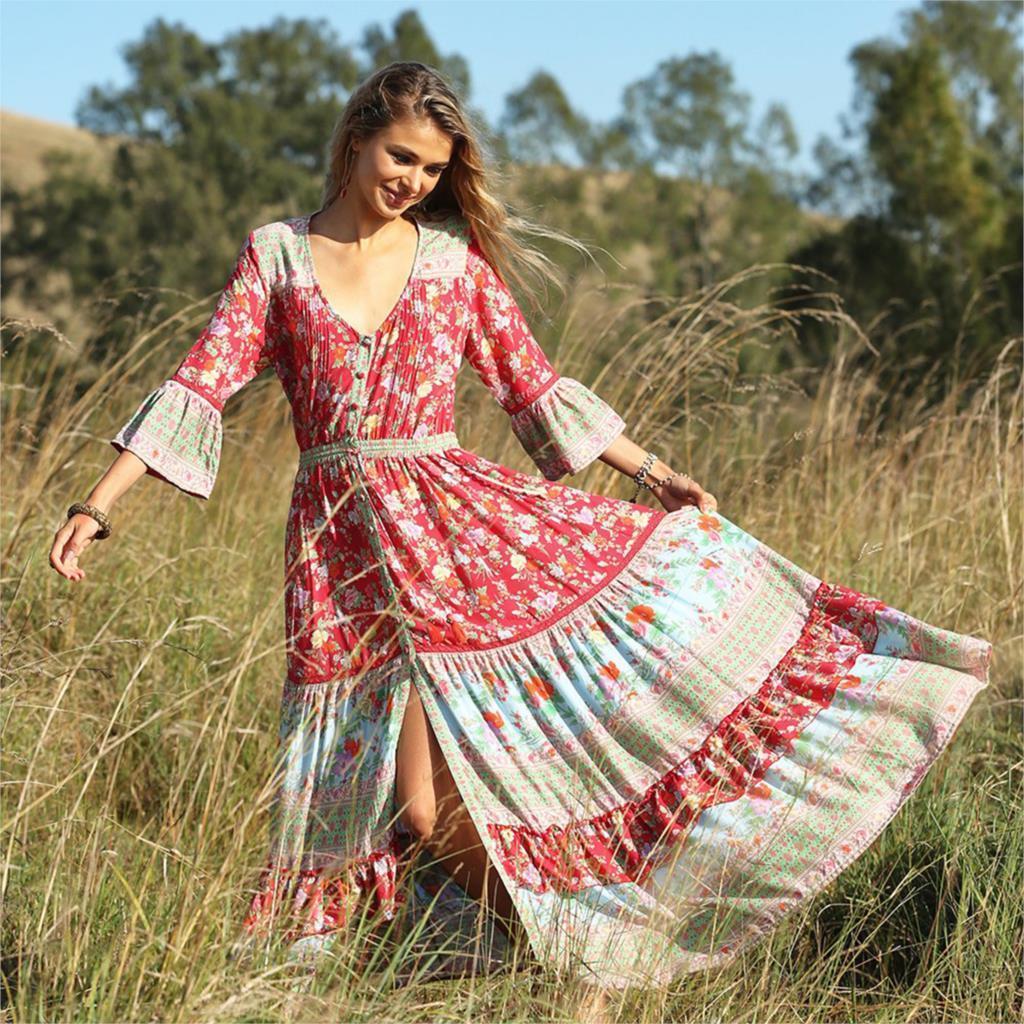 Robe Longue Style Bohème Chic Rose