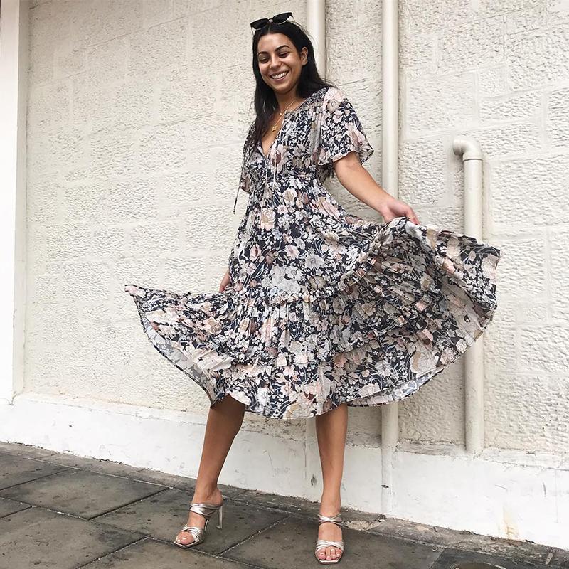 Robe Longue Thème Bohème - Multi-couleur / S