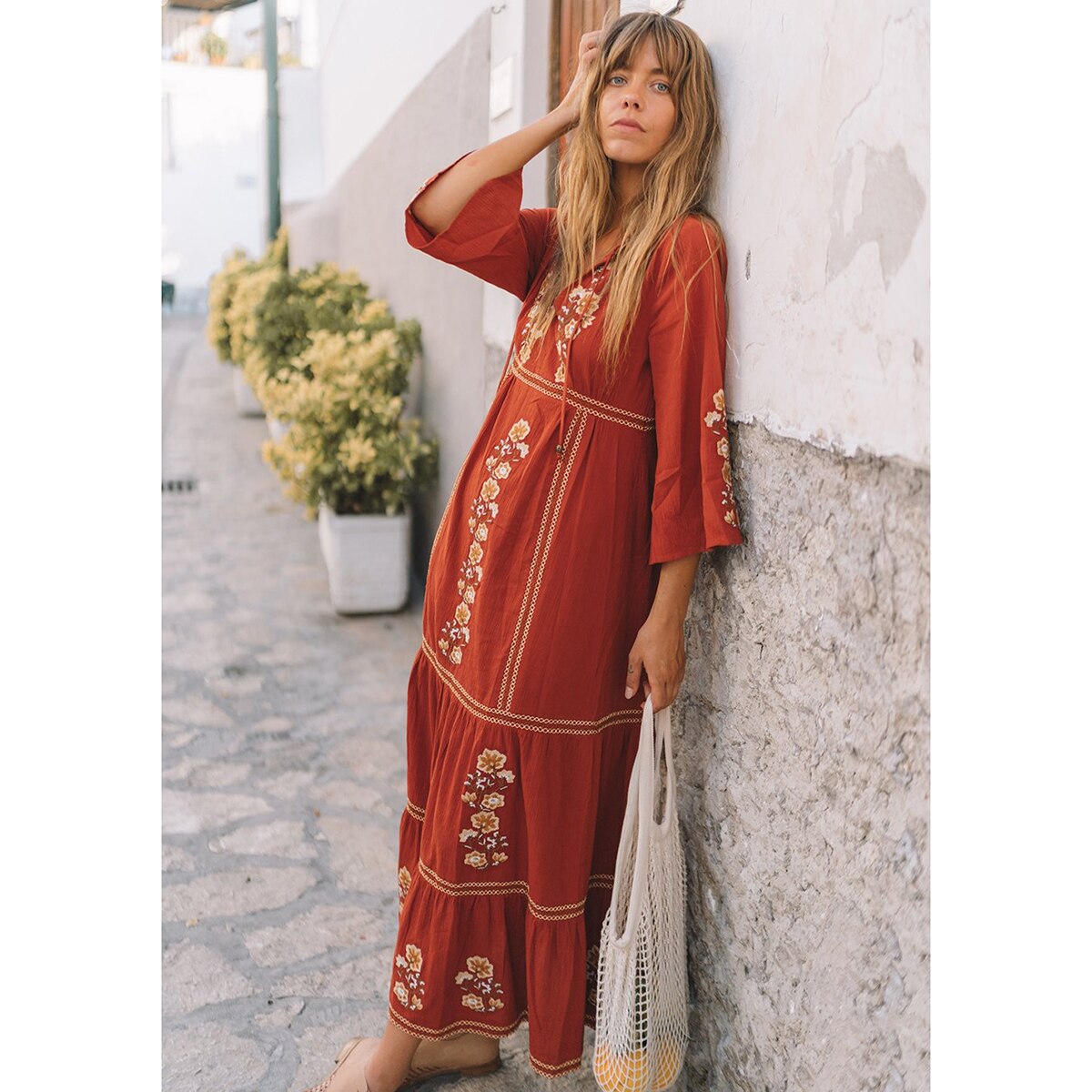 Robe manche longue style boheme