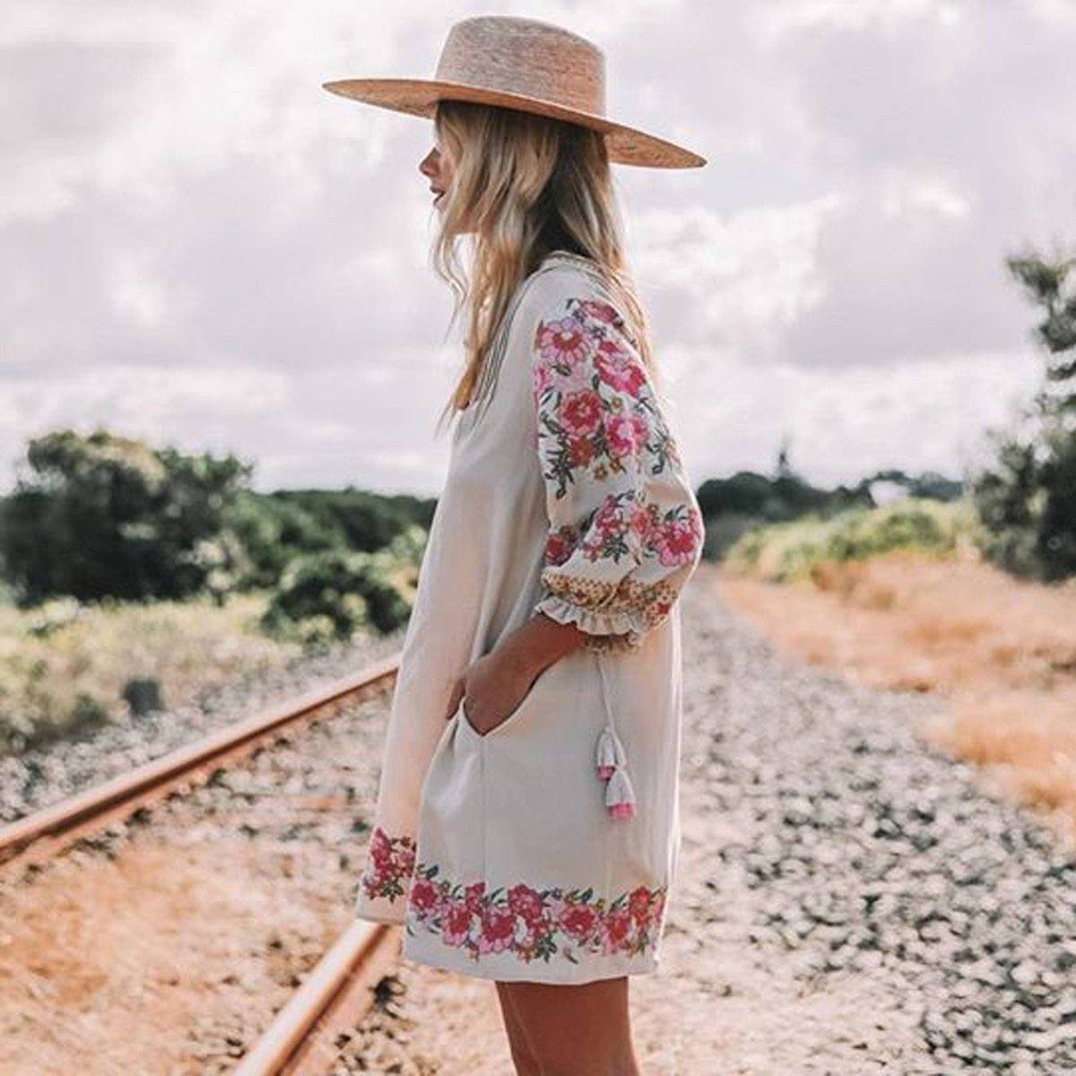 Robe Plage Hippie Chic - Beige / S