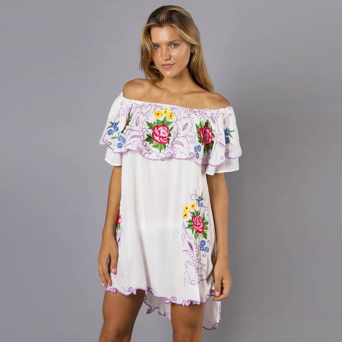 Robe Retro Bohème Blanche - Blanc / S