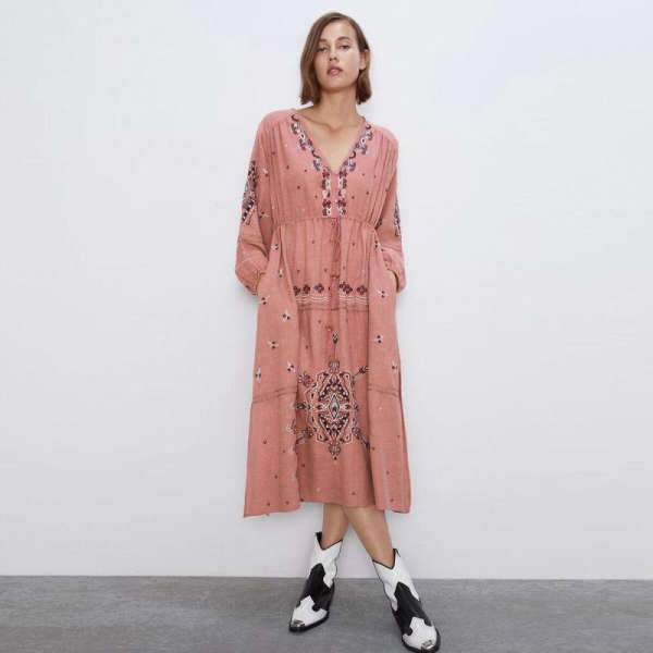 Robe Style Bohème Ample - Rose / XS