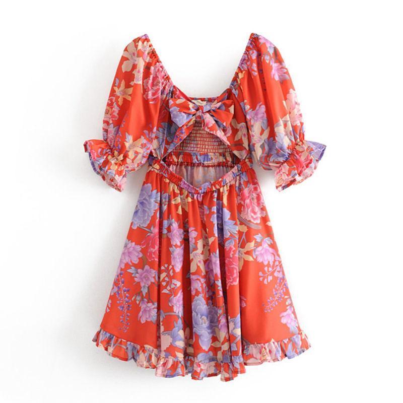 Robe Style Bohème Fluide - Rouge / S