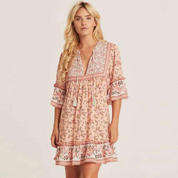 Robe Style Bohème Retro - Rose / S