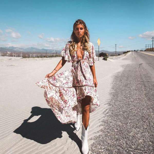 Robe Style Bohème Rock - Rose / S