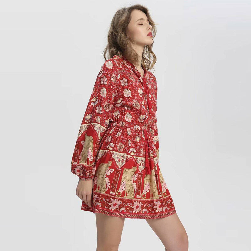 Robe Theme Bohème Chic - Rouge / S