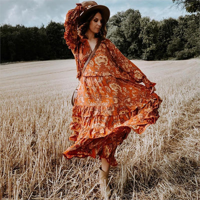 Robe Tunique Hippie Chic Femme - Orange / S