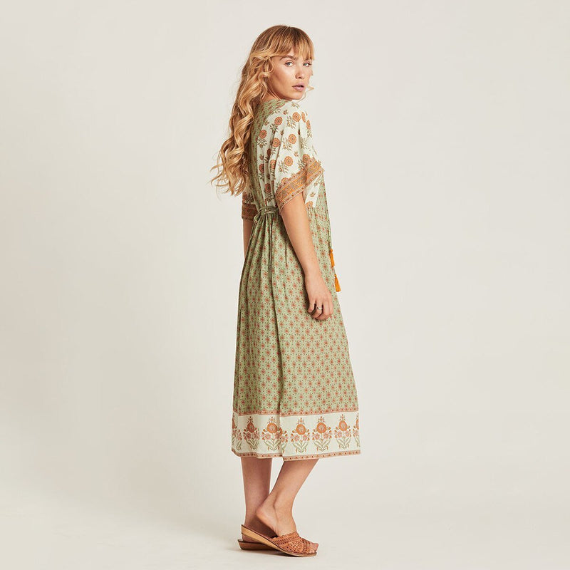 Robe Vintage Hippie Coton - Vert / S