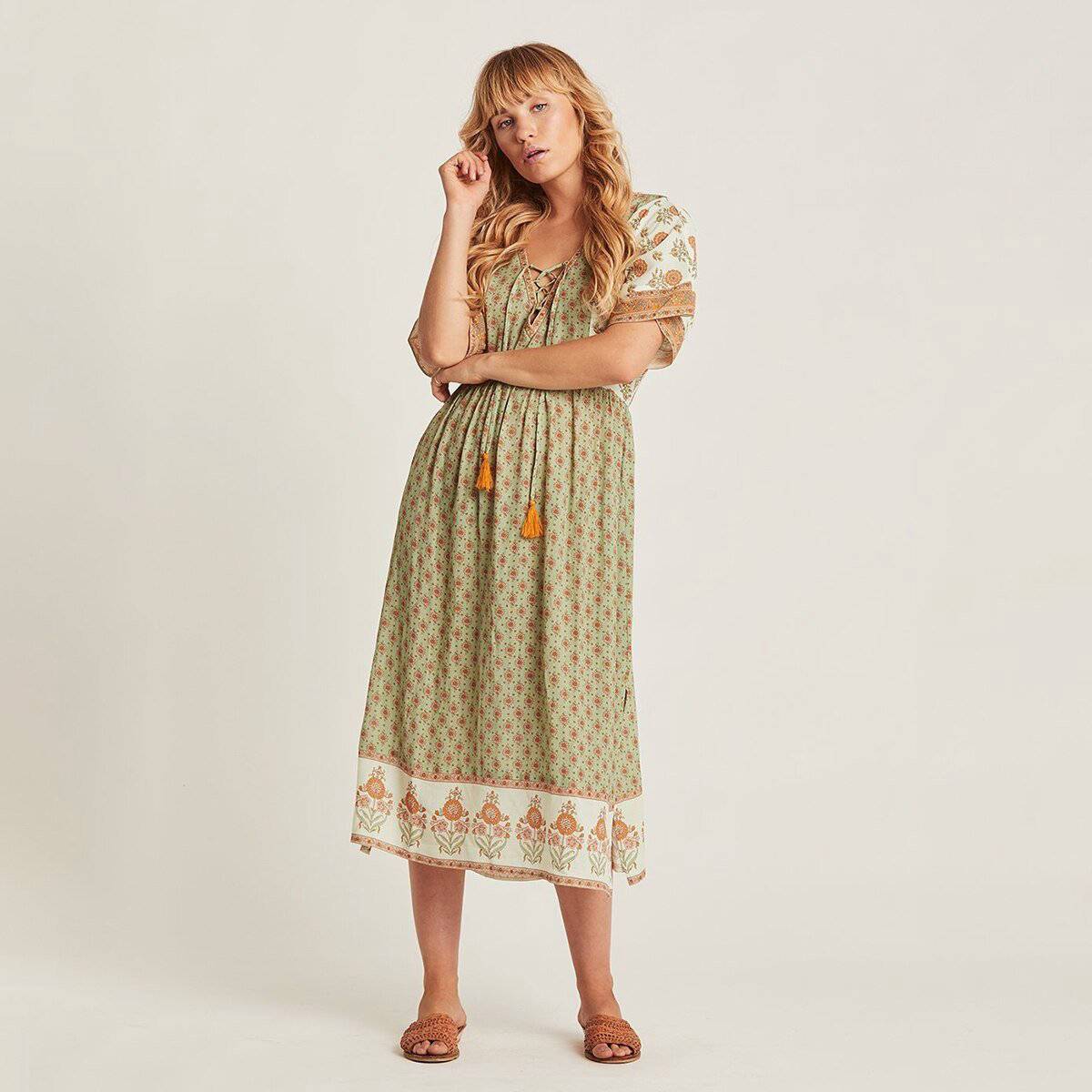 Robe Vintage Hippie Coton - Vert / S