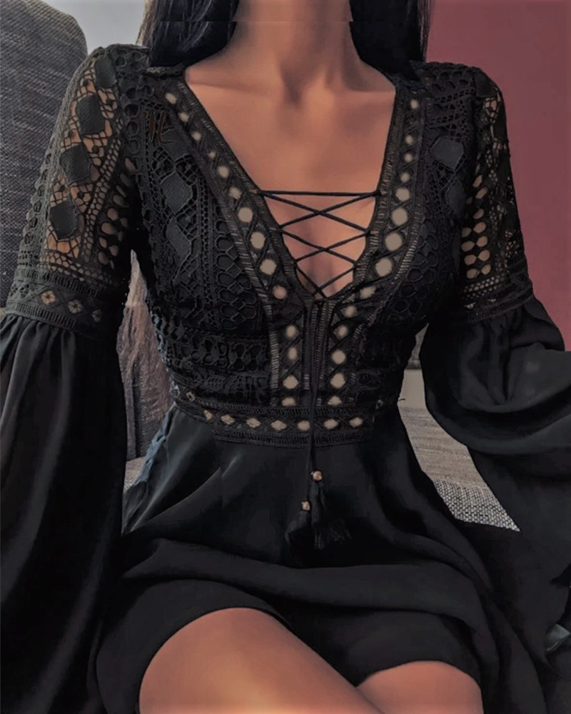 Robe noire femme d'hiver bohème chic courte pas cher Boende