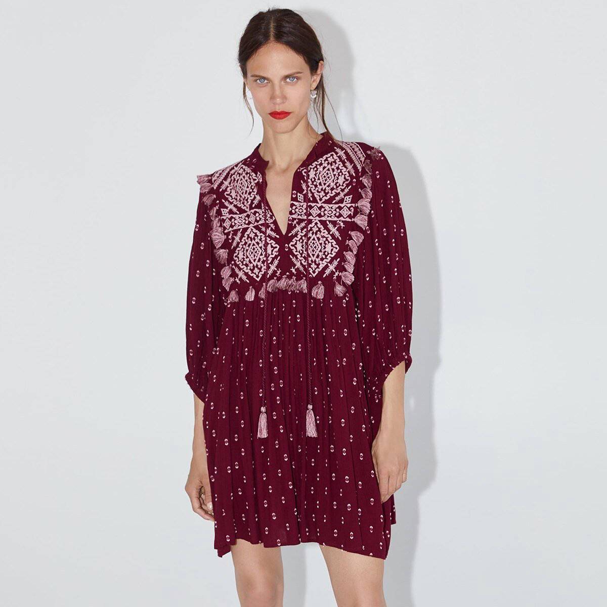 Robes Style Hippie Chic Pour Femme - Bourgogne / XS